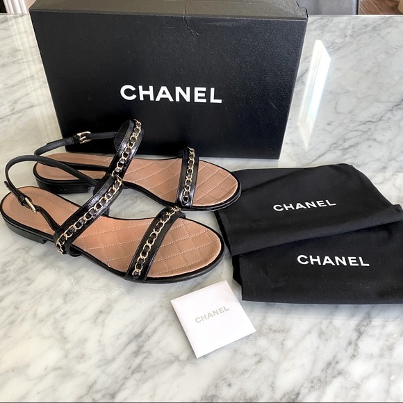 Authentic CHANEL CHAIN Gold strap sandals Rare💝 - Picture 1 of 15